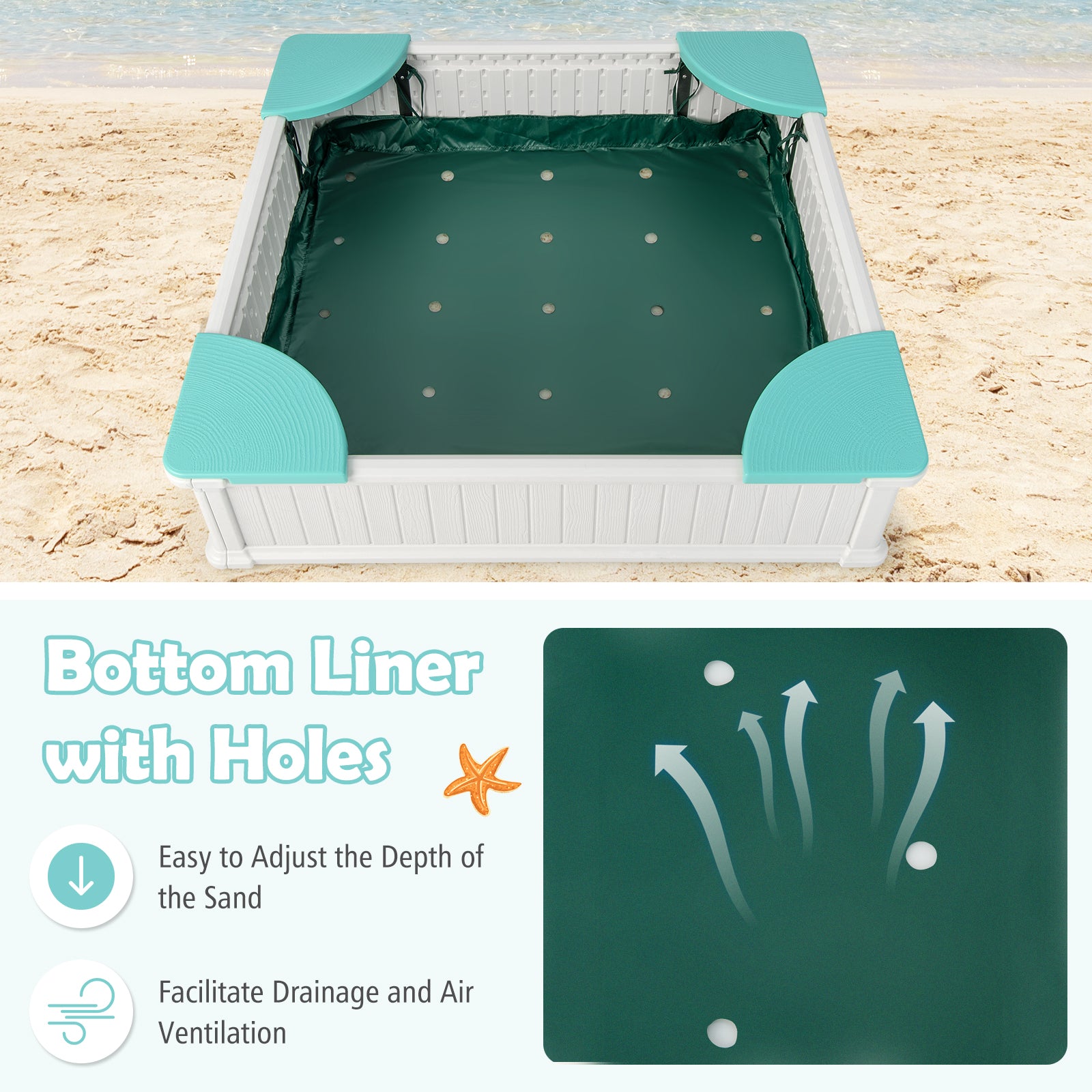 Kids Outdoor Sandbox With Oxford Cover, 4 Corner Seats, White Sandboxes at Gallery Canada