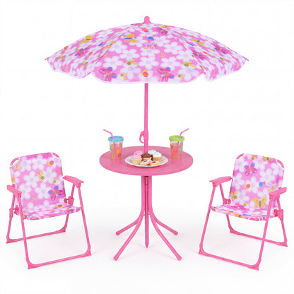Kids Outdoor Table And Chair Set, 2 Folding Chairs, Height Adjustable Umbrella, Pink Kids Table & Chair Sets at Gallery Canada