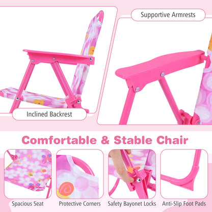 Kids Outdoor Table And Chair Set, 2 Folding Chairs, Height Adjustable Umbrella, Pink Kids Table & Chair Sets at Gallery Canada