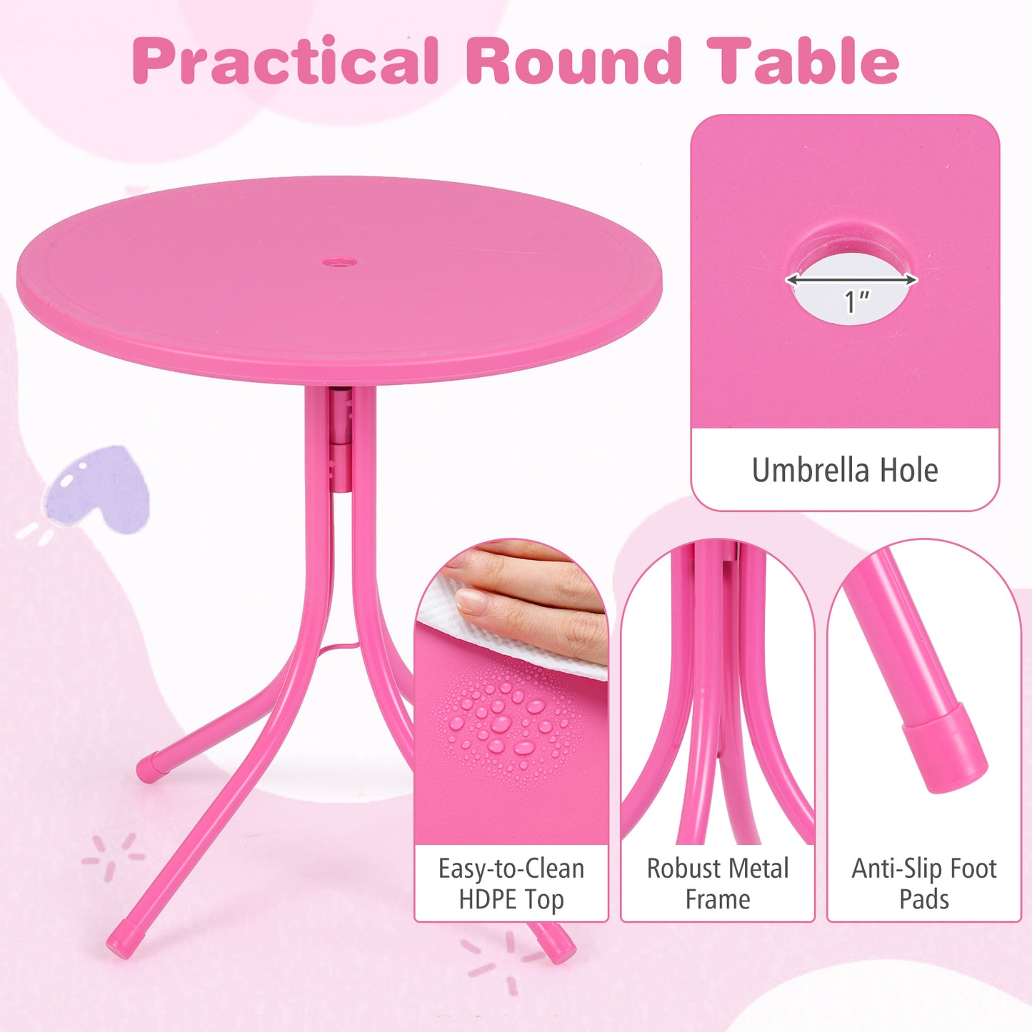 Kids Outdoor Table And Chair Set, 2 Folding Chairs, Height Adjustable Umbrella, Pink Kids Table & Chair Sets at Gallery Canada