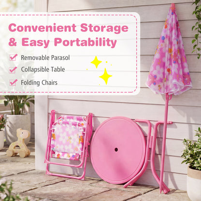 Kids Outdoor Table And Chair Set, 2 Folding Chairs, Height Adjustable Umbrella, Pink Kids Table & Chair Sets at Gallery Canada