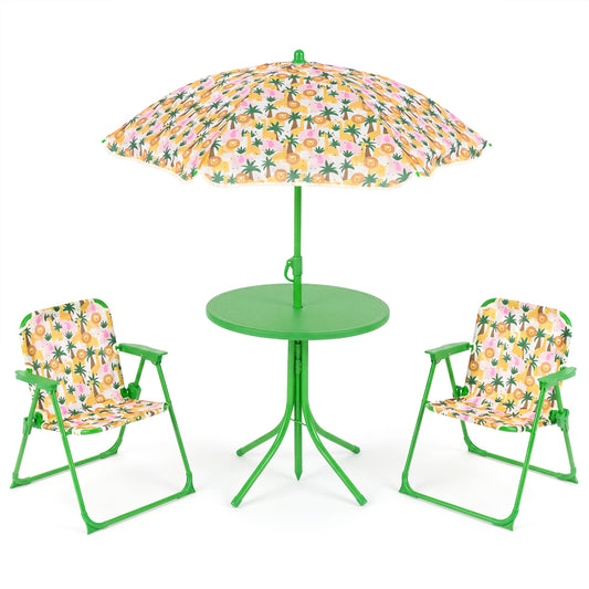 Kids Outdoor Table And Chair Set, 2 Folding Chairs, Height Adjustable Umbrella, Beige Kids Table & Chair Sets Beige at Gallery Canada