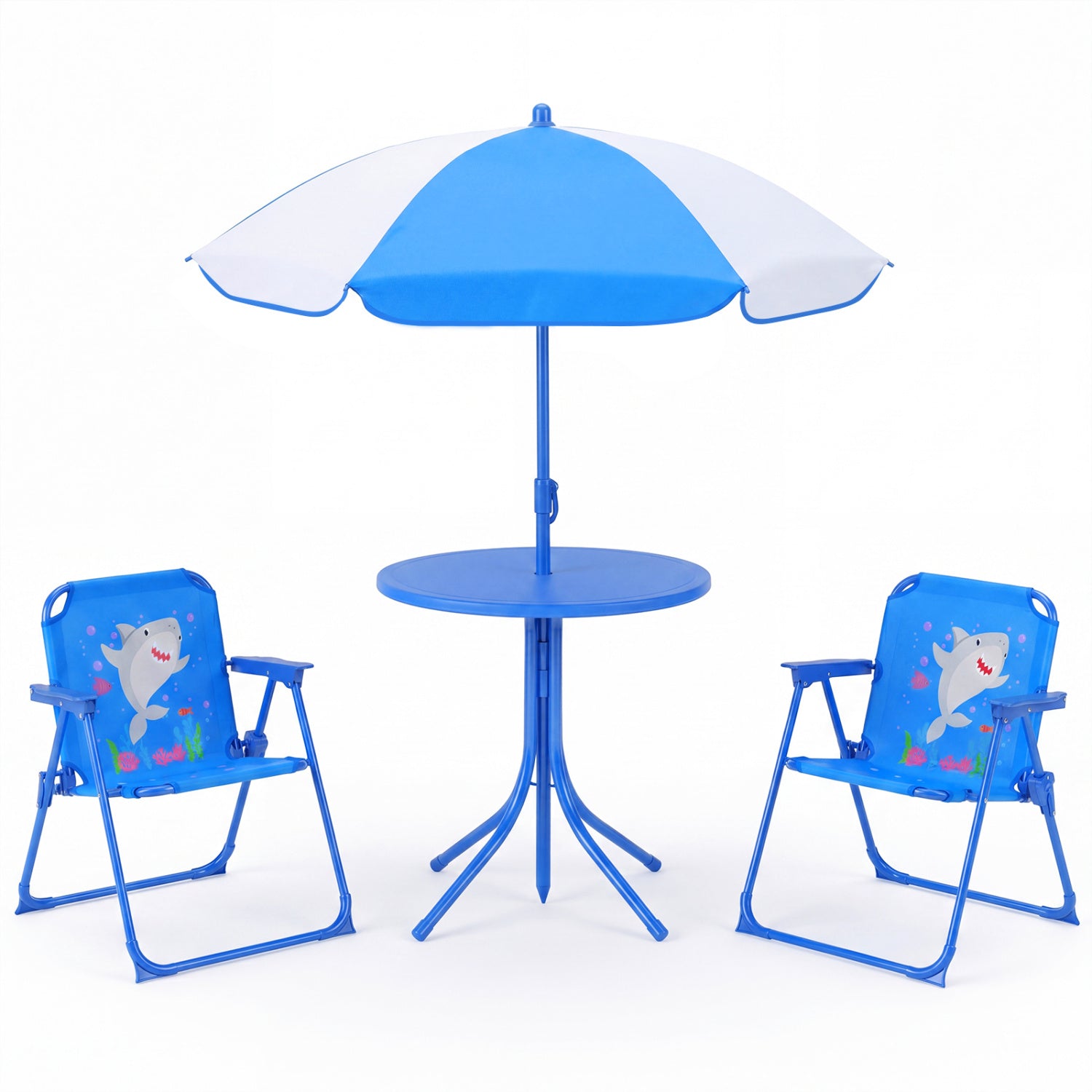 Kids Outdoor Table And Chair Set, 2 Folding Chairs, Adjustable Umbrella, Navy Kids Table & Chair Sets Navy at Gallery Canada