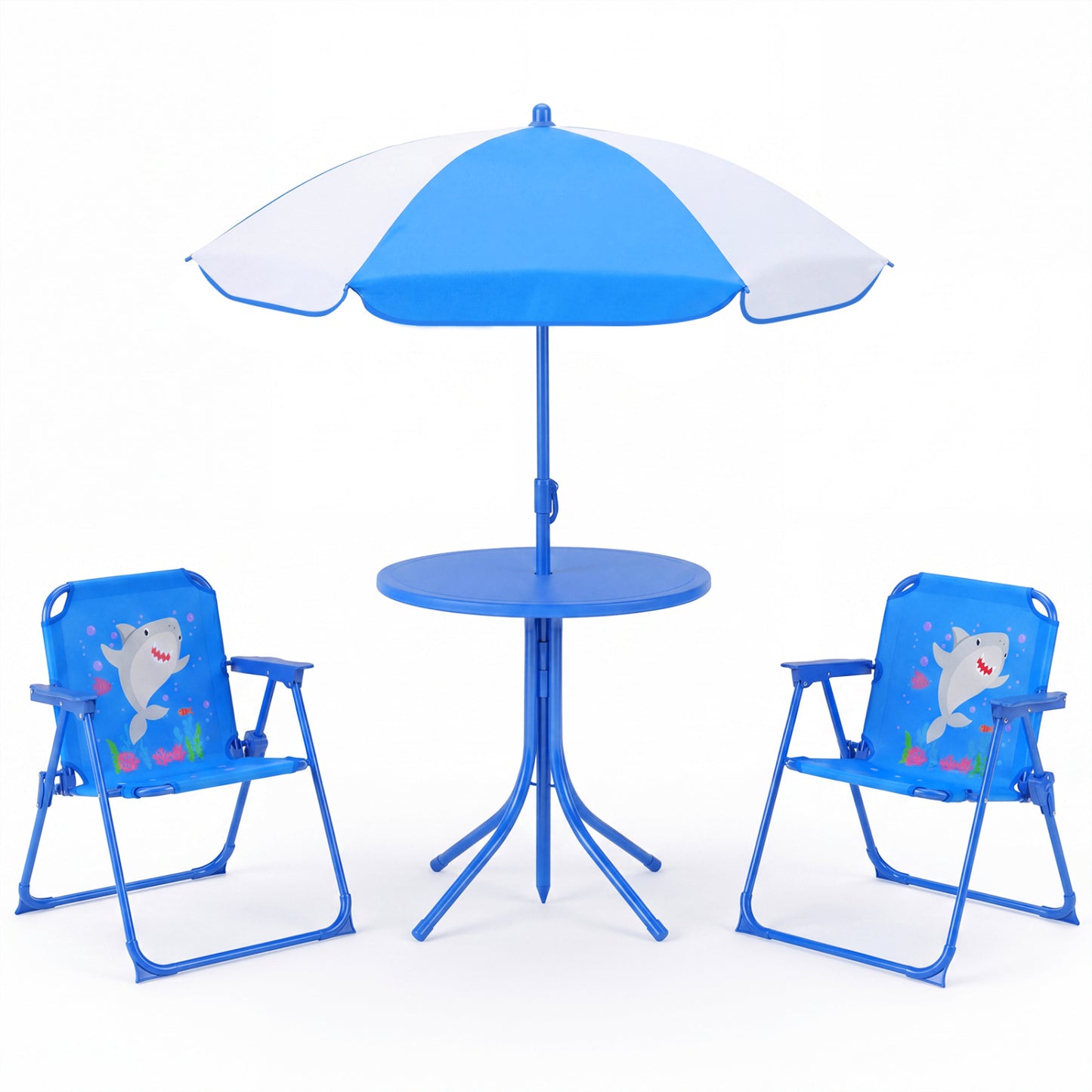 Kids Outdoor Table And Chair Set, 2 Folding Chairs, Adjustable Umbrella, Navy Kids Table & Chair Sets Navy at Gallery Canada