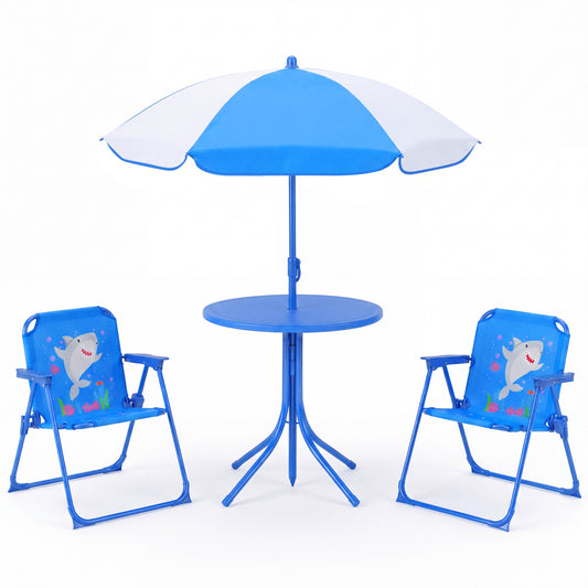 Kids Outdoor Table And Chair Set, 2 Folding Chairs, Adjustable Umbrella, Navy Kids Table & Chair Sets Navy at Gallery Canada