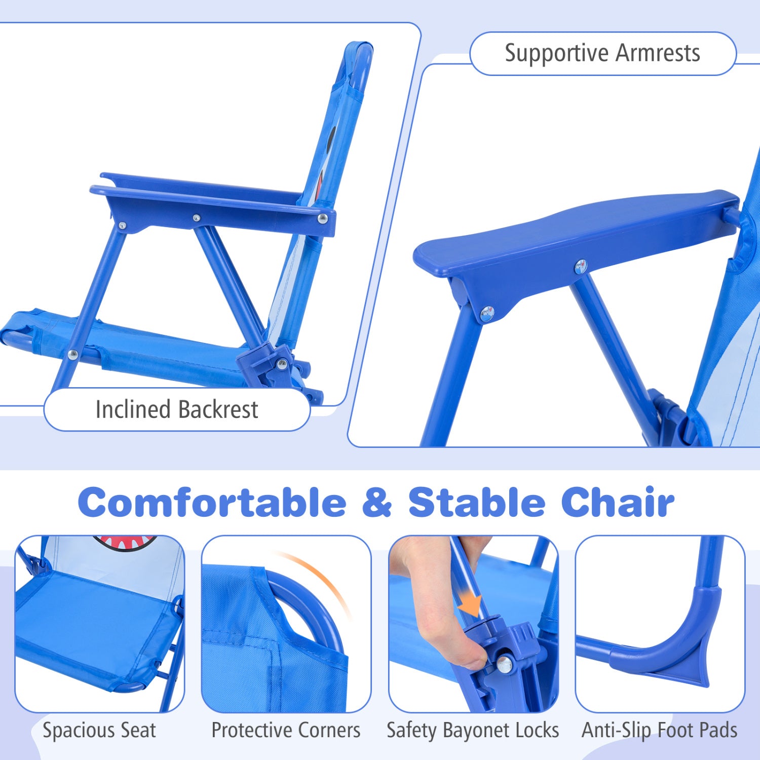 Kids Outdoor Table And Chair Set, 2 Folding Chairs, Height Adjustable Umbrella, Blue Kids Table & Chair Sets at Gallery Canada