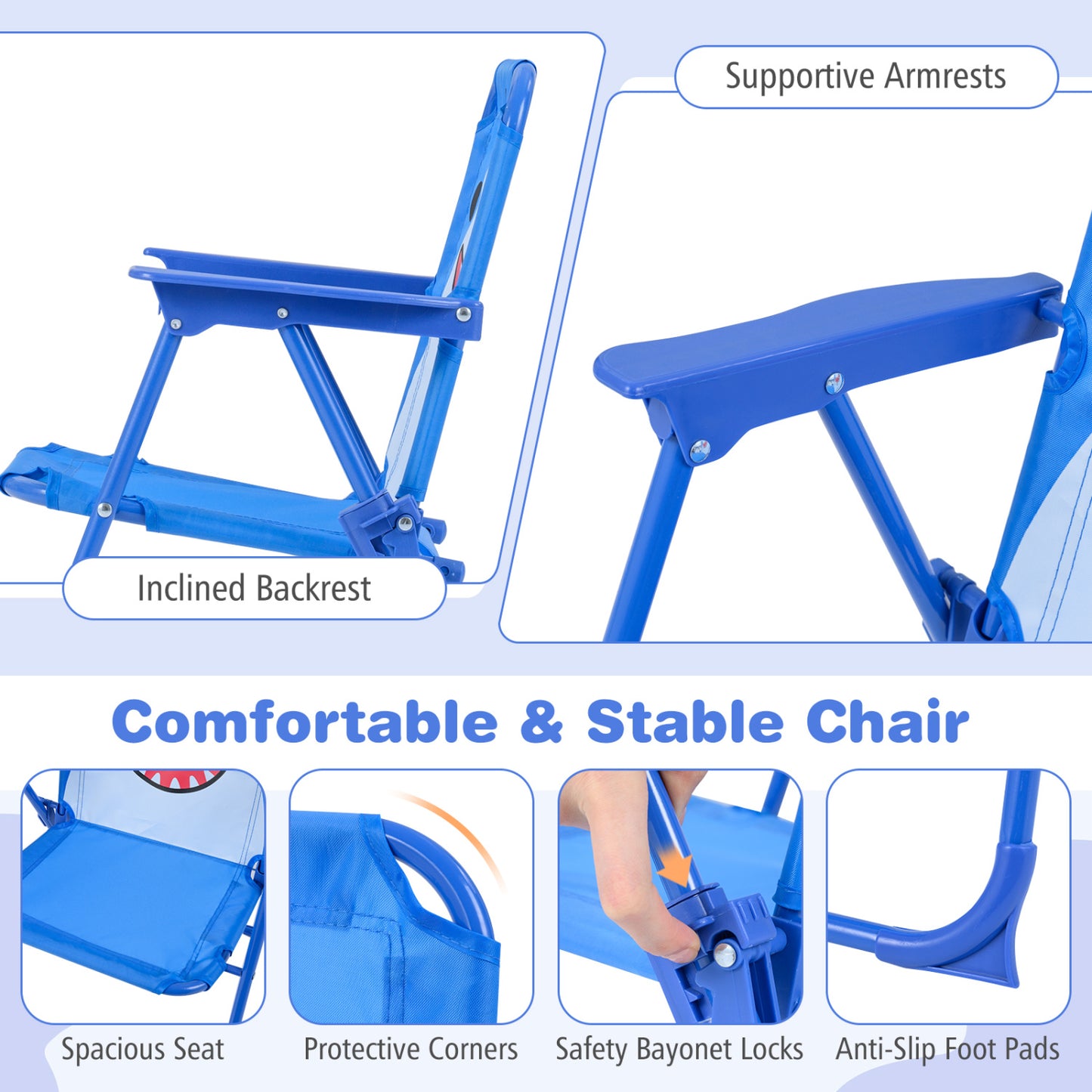 Kids Outdoor Table And Chair Set, 2 Folding Chairs, Height Adjustable Umbrella, Blue Kids Table & Chair Sets at Gallery Canada