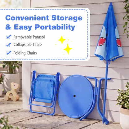 Kids Outdoor Table And Chair Set, 2 Folding Chairs, Height Adjustable Umbrella, Blue Kids Table & Chair Sets at Gallery Canada