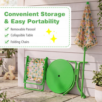 Kids Outdoor Table And Chair Set, 2 Folding Chairs, Height Adjustable Umbrella, Beige Kids Table & Chair Sets at Gallery Canada