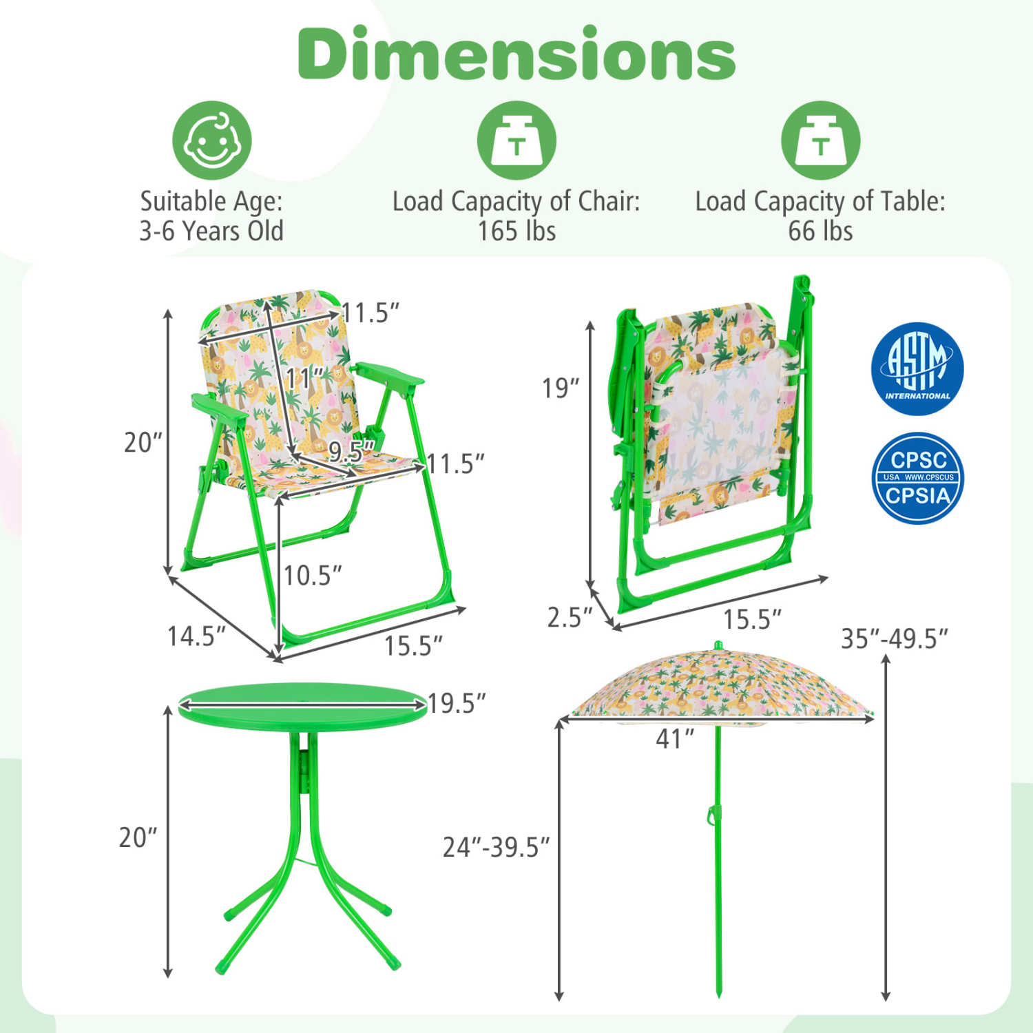 Kids Outdoor Table And Chair Set, 2 Folding Chairs, Height Adjustable Umbrella, Beige Kids Table & Chair Sets at Gallery Canada