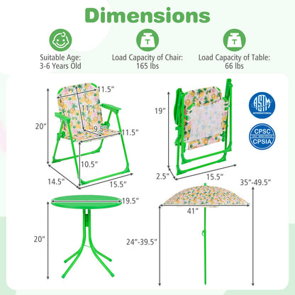 Kids Outdoor Table And Chair Set, 2 Folding Chairs, Height Adjustable Umbrella, Beige Kids Table & Chair Sets at Gallery Canada