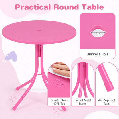 Kids Outdoor Table And Chair Set, 2 Folding Chairs, Height Adjustable Umbrella, Pink Kids Table & Chair Sets at Gallery Canada