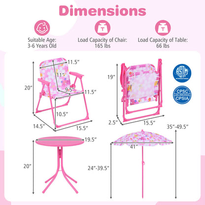 Kids Outdoor Table And Chair Set, 2 Folding Chairs, Height Adjustable Umbrella, Pink Kids Table & Chair Sets at Gallery Canada