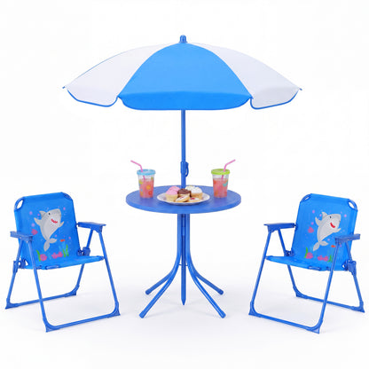 Kids Outdoor Table And Chair Set, 2 Folding Chairs, Adjustable Umbrella, Navy Kids Table & Chair Sets at Gallery Canada