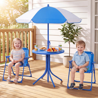 Kids Outdoor Table And Chair Set, 2 Folding Chairs, Adjustable Umbrella, Navy Kids Table & Chair Sets at Gallery Canada