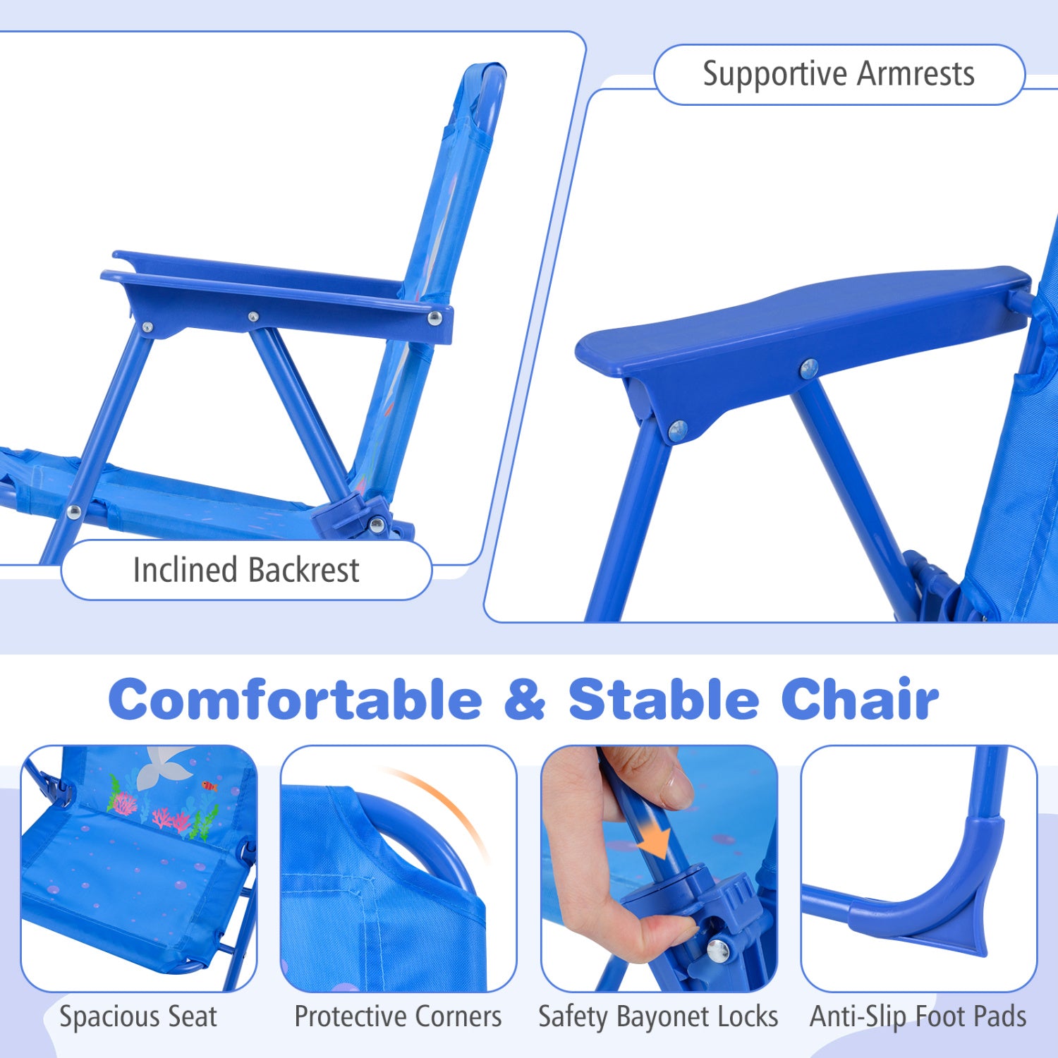 Kids Outdoor Table And Chair Set, 2 Folding Chairs, Adjustable Umbrella, Navy Kids Table & Chair Sets at Gallery Canada