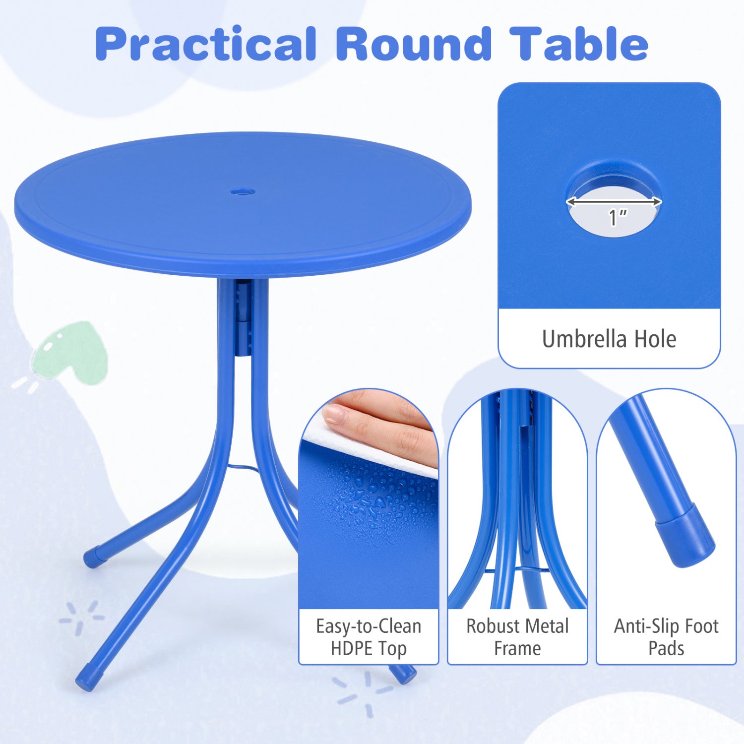 Kids Outdoor Table And Chair Set, 2 Folding Chairs, Adjustable Umbrella, Navy Kids Table & Chair Sets at Gallery Canada