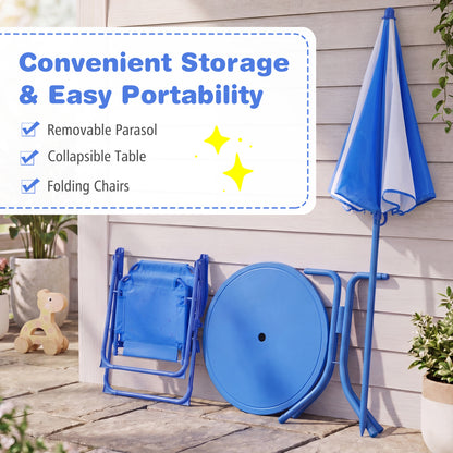 Kids Outdoor Table And Chair Set, 2 Folding Chairs, Adjustable Umbrella, Navy Kids Table & Chair Sets at Gallery Canada