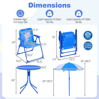 Kids Outdoor Table And Chair Set, 2 Folding Chairs, Adjustable Umbrella, Navy Kids Table & Chair Sets at Gallery Canada