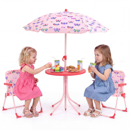 Kids Outdoor Table And Chair Set, 2 Folding Chairs, Height Adjustable Umbrella, White And Pink Kids Table & Chair Sets at Gallery Canada
