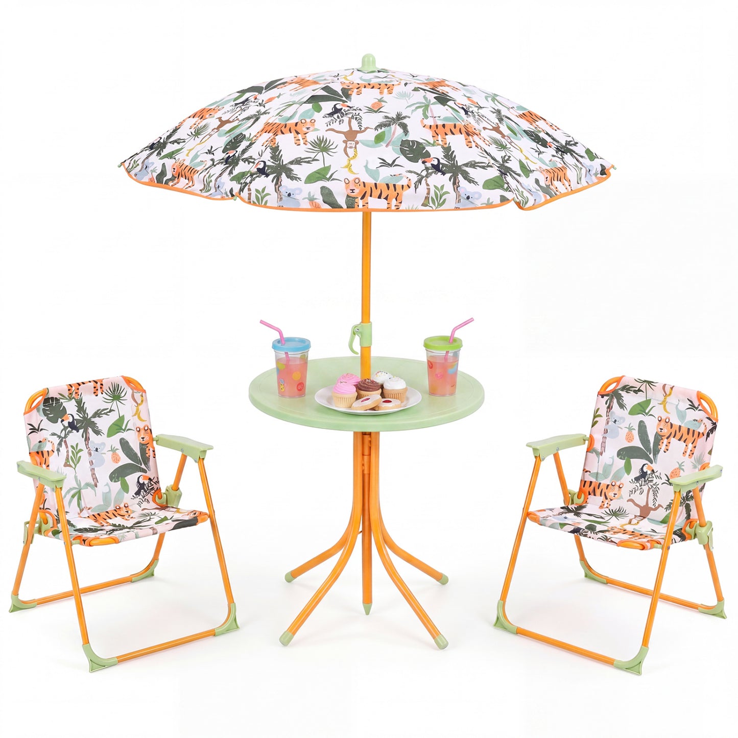 Kids Outdoor Table And Chair Set, 2 Folding Chairs, Height Adjustable Umbrella, Yellow Kids Table & Chair Sets at Gallery Canada
