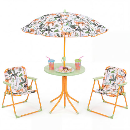 Kids Outdoor Table And Chair Set, 2 Folding Chairs, Height Adjustable Umbrella, Yellow Kids Table & Chair Sets Yellow at Gallery Canada