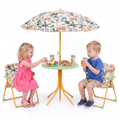 Kids Outdoor Table And Chair Set, 2 Folding Chairs, Height Adjustable Umbrella, Yellow Kids Table & Chair Sets at Gallery Canada