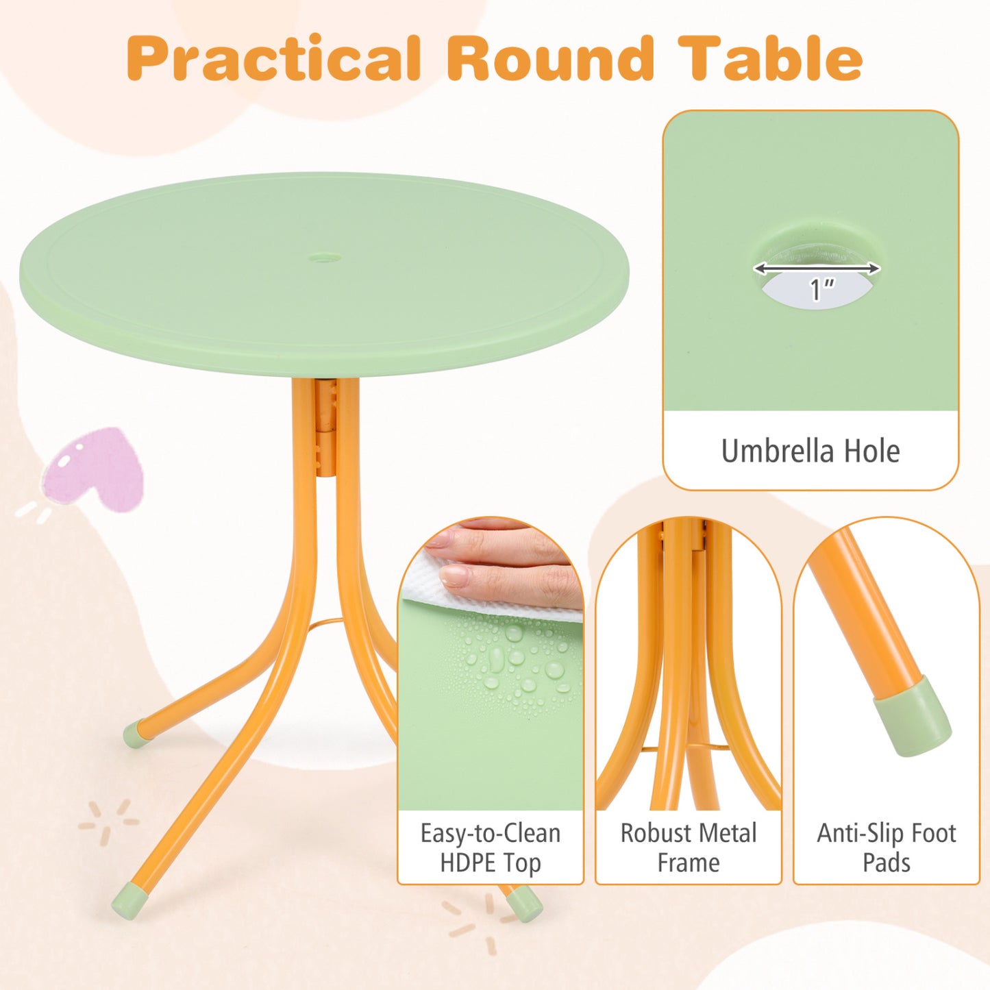 Kids Outdoor Table And Chair Set, 2 Folding Chairs, Height Adjustable Umbrella, Yellow Kids Table & Chair Sets at Gallery Canada