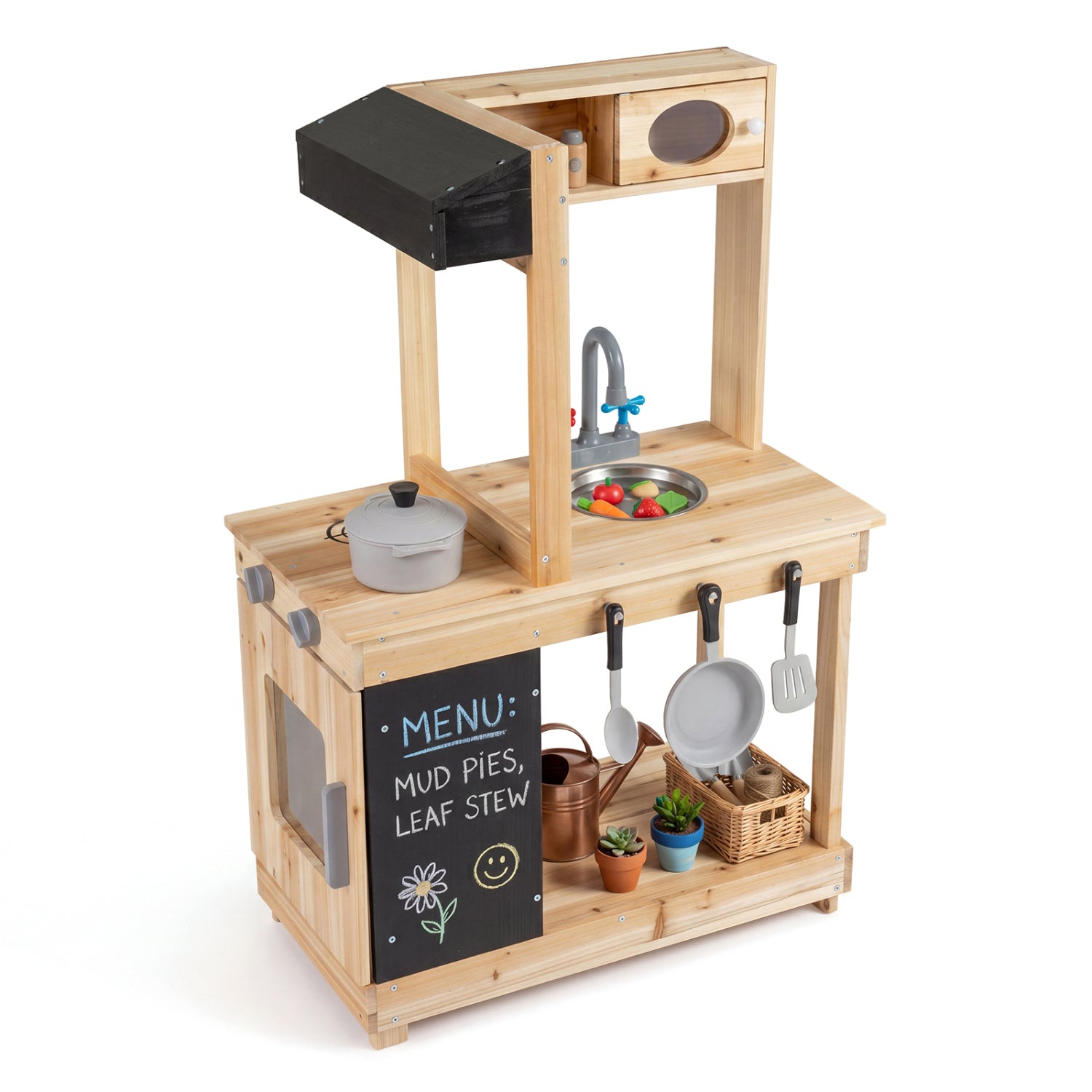 Kids Outdoor Wooden Mud Kitchen with Stoves and Chalkboard, Natural Play Kitchen Sets Natural at Gallery Canada