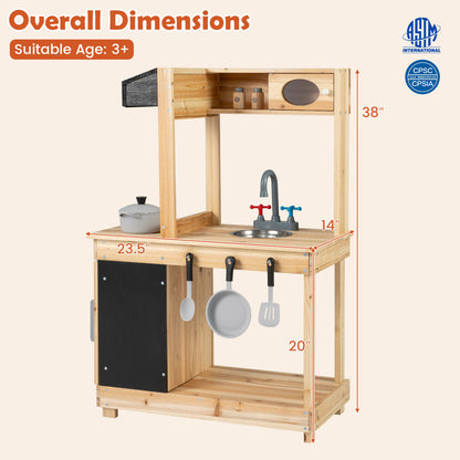 Kids Outdoor Wooden Mud Kitchen with Stoves and Chalkboard, Natural Play Kitchen Sets at Gallery Canada