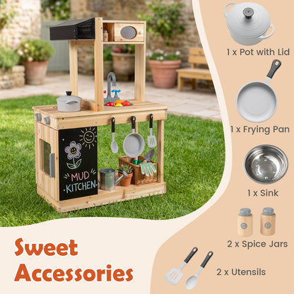Kids Outdoor Wooden Mud Kitchen with Stoves and Chalkboard, Natural Play Kitchen Sets at Gallery Canada