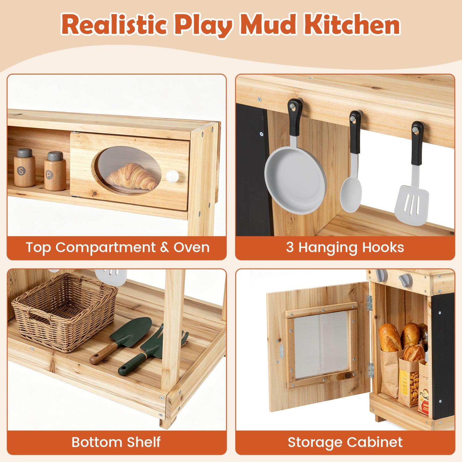 Kids Outdoor Wooden Mud Kitchen with Stoves and Chalkboard, Natural Play Kitchen Sets at Gallery Canada