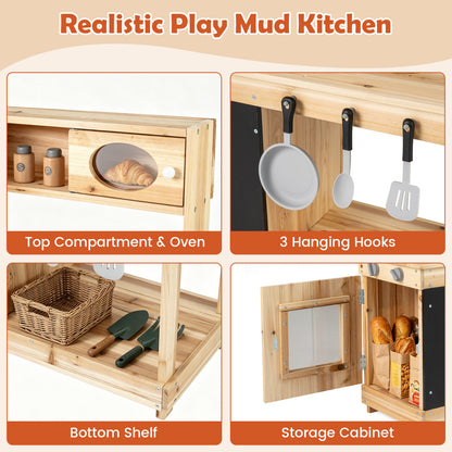 Kids Outdoor Wooden Mud Kitchen with Stoves and Chalkboard, Natural Play Kitchen Sets at Gallery Canada
