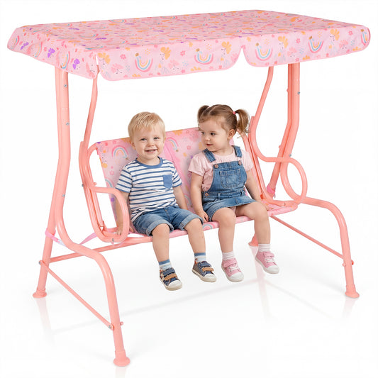 Kids 2-Seater Patio Swing, Outdoor Porch Lounge Chair, Adjustable Canopy, Pink Swing & Playsets Pink at Gallery Canada