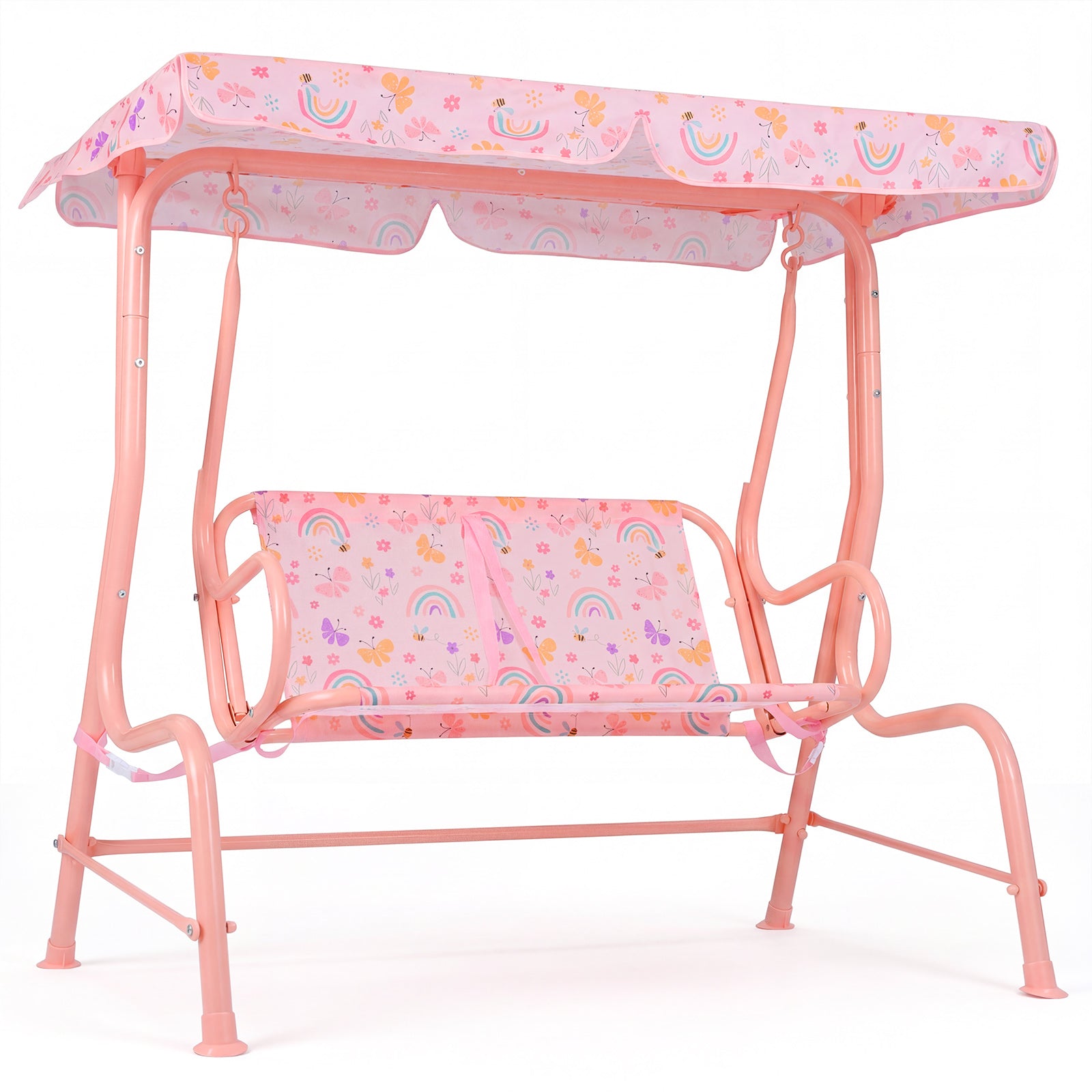 Kids 2-Seater Patio Swing, Outdoor Porch Lounge Chair, Adjustable Canopy, Pink Swing & Playsets at Gallery Canada