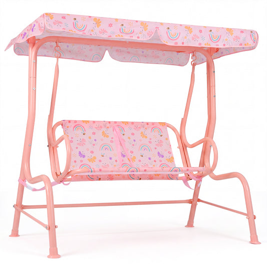 Kids 2-Seater Patio Swing, Outdoor Porch Lounge Chair, Adjustable Canopy, Pink Swing & Playsets Pink at Gallery Canada