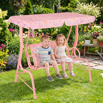 Kids 2-Seater Patio Swing, Outdoor Porch Lounge Chair, Adjustable Canopy, Pink Swing & Playsets at Gallery Canada