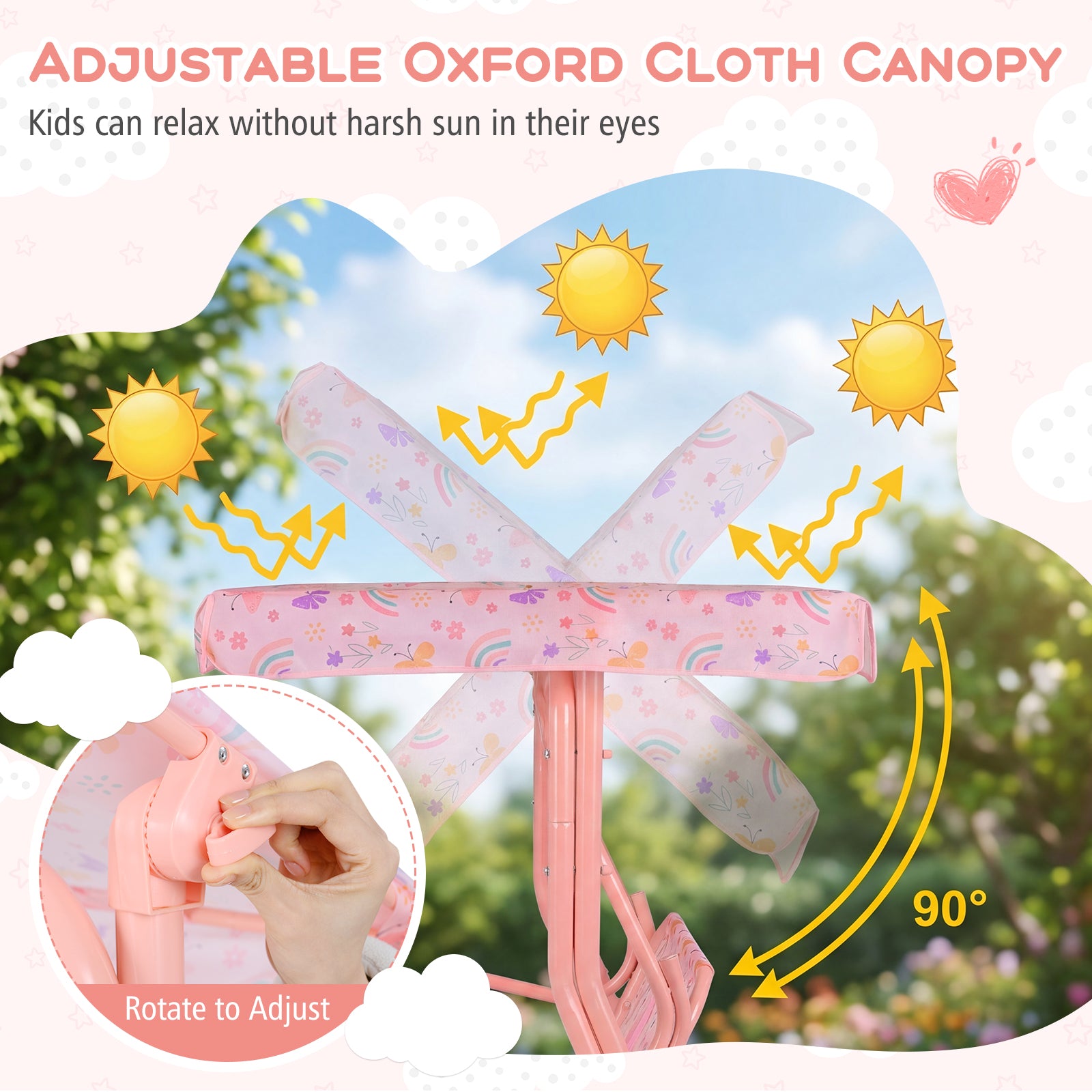 Kids 2-Seater Patio Swing, Outdoor Porch Lounge Chair, Adjustable Canopy, Pink Swing & Playsets at Gallery Canada