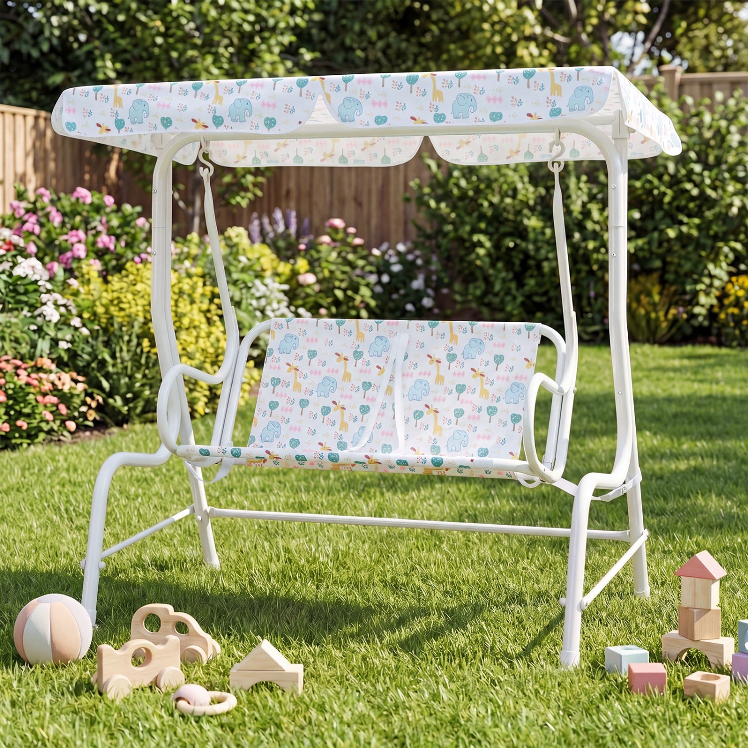 Kids Patio Swing, 2-Seater Outdoor Lounge Chair, Adjustable Canopy, White Swing & Playsets at Gallery Canada
