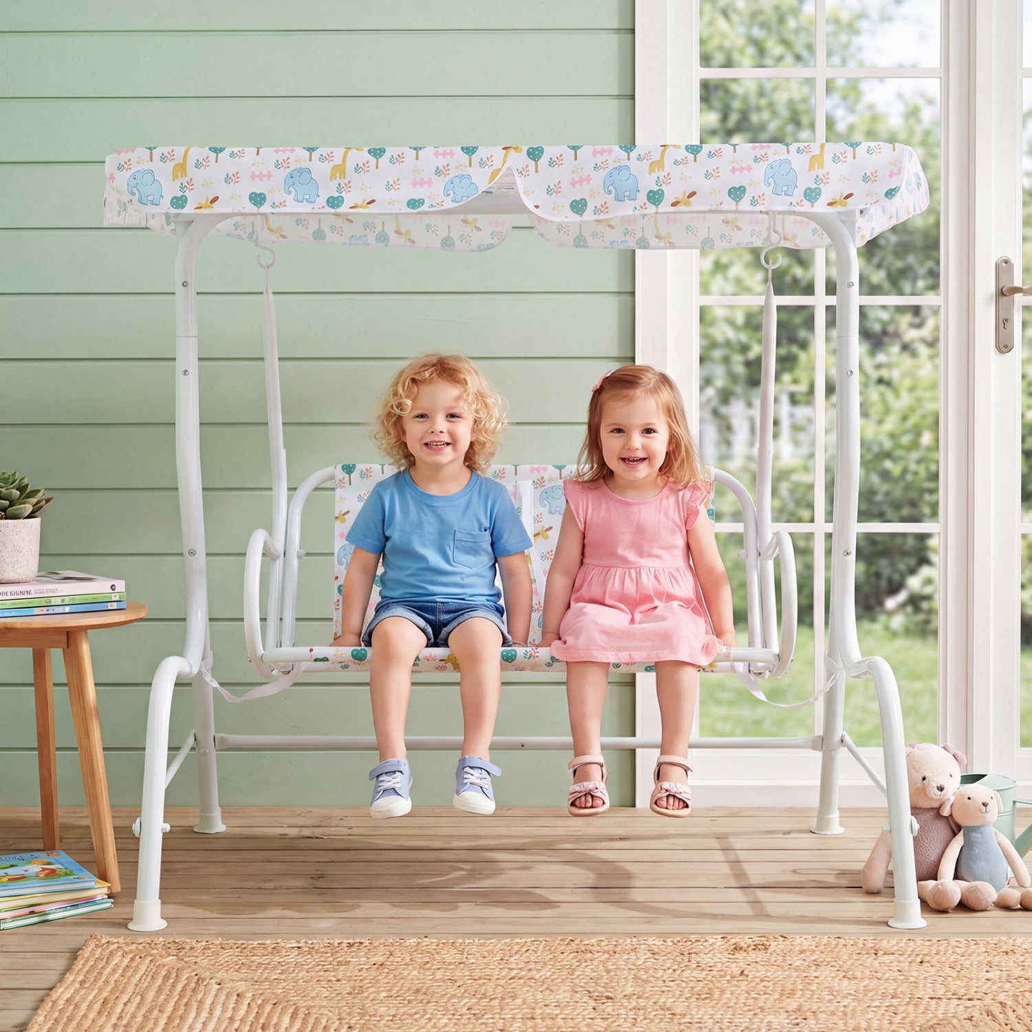 Kids Patio Swing, 2-Seater Outdoor Lounge Chair, Adjustable Canopy, White Swing & Playsets at Gallery Canada