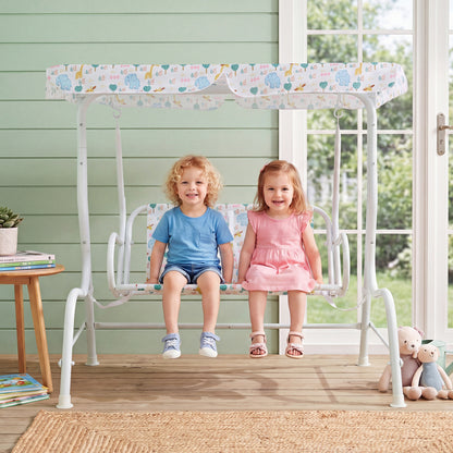 Kids Patio Swing, 2-Seater Outdoor Lounge Chair, Adjustable Canopy, White Swing & Playsets at Gallery Canada