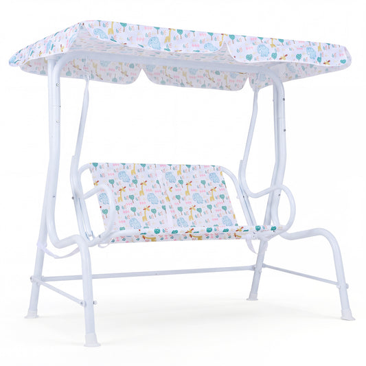 Kids Patio Swing, 2-Seater Outdoor Lounge Chair, Adjustable Canopy, White Swing & Playsets White at Gallery Canada