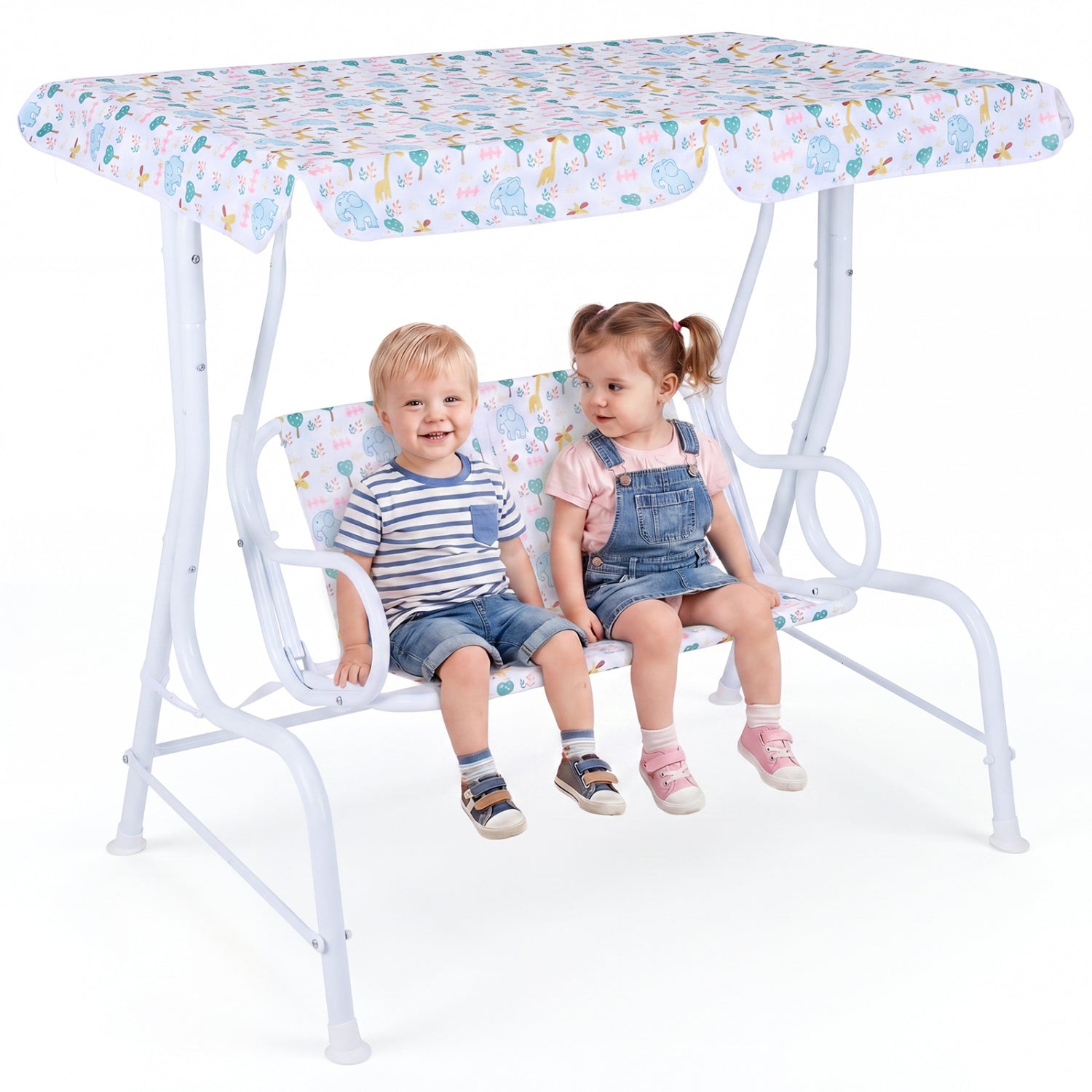Kids Patio Swing, 2-Seater Outdoor Lounge Chair, Adjustable Canopy, White Swing & Playsets at Gallery Canada