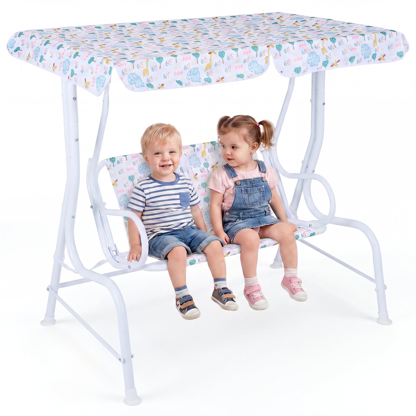 Kids Patio Swing, 2-Seater Outdoor Lounge Chair, Adjustable Canopy, White Swing & Playsets at Gallery Canada