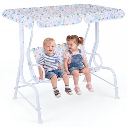 Kids Patio Swing, 2-Seater Outdoor Lounge Chair, Adjustable Canopy, White Swing & Playsets at Gallery Canada