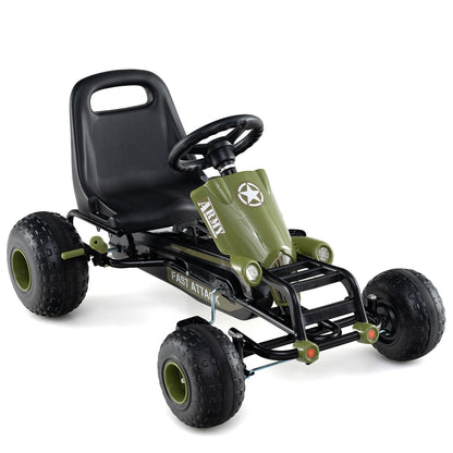Kids Pedal Go Kart with Steering Wheel and Gear Shifter and Handbrake, Green
