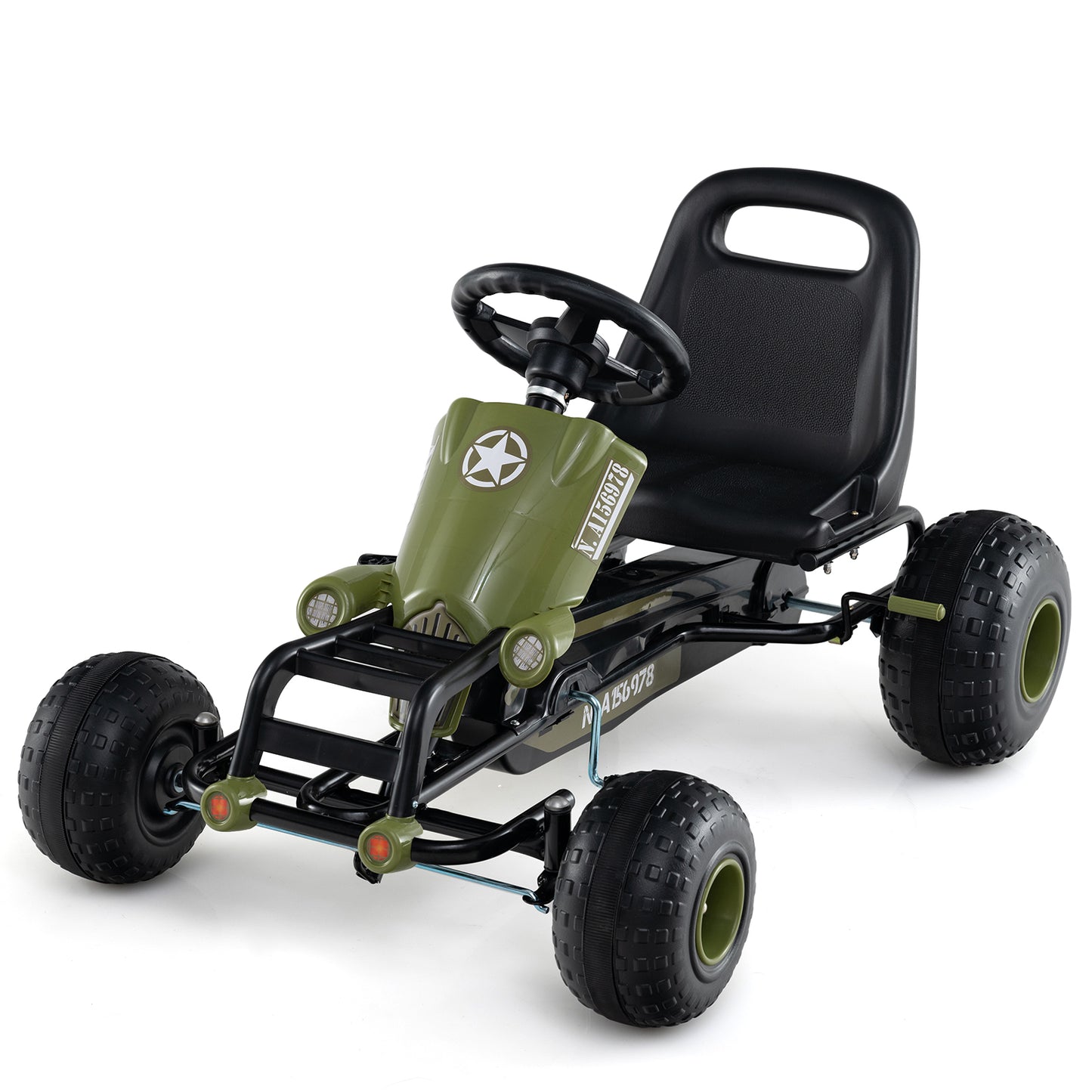 Kids Pedal Go Kart with Steering Wheel and Gear Shifter and Handbrake, Green