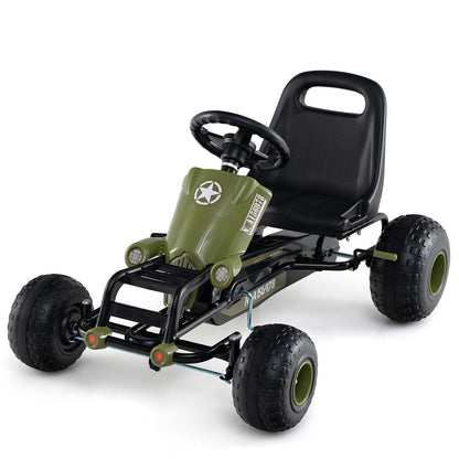 Kids Pedal Go Kart with Steering Wheel and Gear Shifter and Handbrake, Green