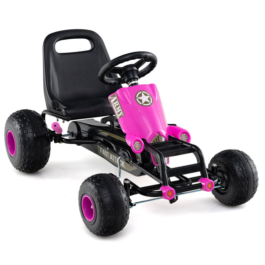 Kids Pedal Go Kart with Steering Wheel and Gear Shifter and Handbrake, Pink Push & Pedal Ride On Toys Pink at Gallery Canada