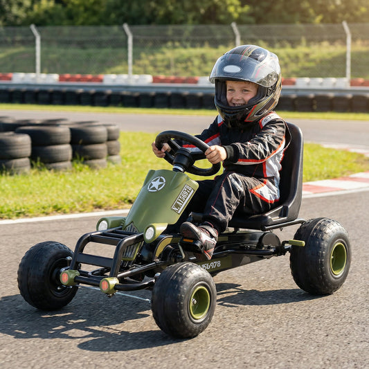 Kids Pedal Go Kart with Steering Wheel and Gear Shifter and Handbrake, Green Push & Pedal Ride On Toys Green at Gallery Canada